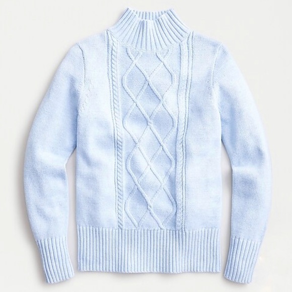 J crew mock neck center cable sweater heather blue
